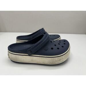 Crocs Adult Clog Slides Navy Blue White Platform Size Women 6 Men 4